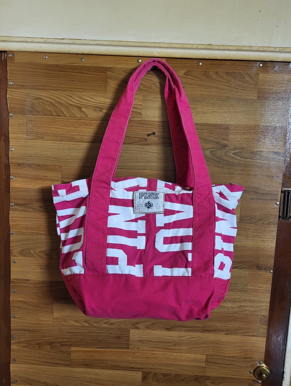 Pink Victoria's Secret Love Pink HOT Pink Canvas Tote